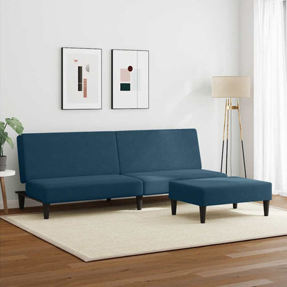 Schlafsofa 2-Sitzer mit Fußhocker Blau Samt