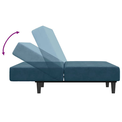 Schlafsofa 2-Sitzer mit Fußhocker Blau Samt
