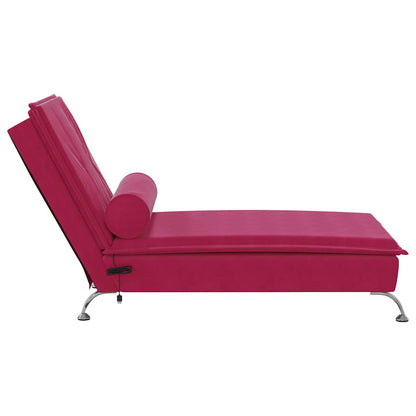 Massage-Chaiselongue mit Nackenrolle Weinrot Samt