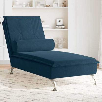 Massage-Chaiselongue mit Nackenrolle Blau Samt