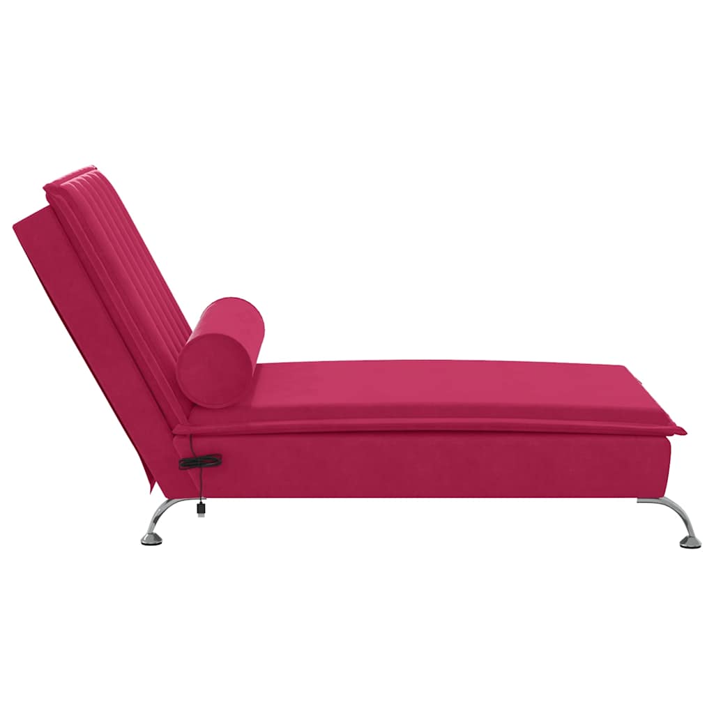 Massage-Chaiselongue mit Nackenrolle Weinrot Samt