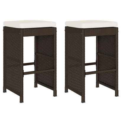 Garten-Barhocker mit Kissen 2 Stk. Braun Poly Rattan