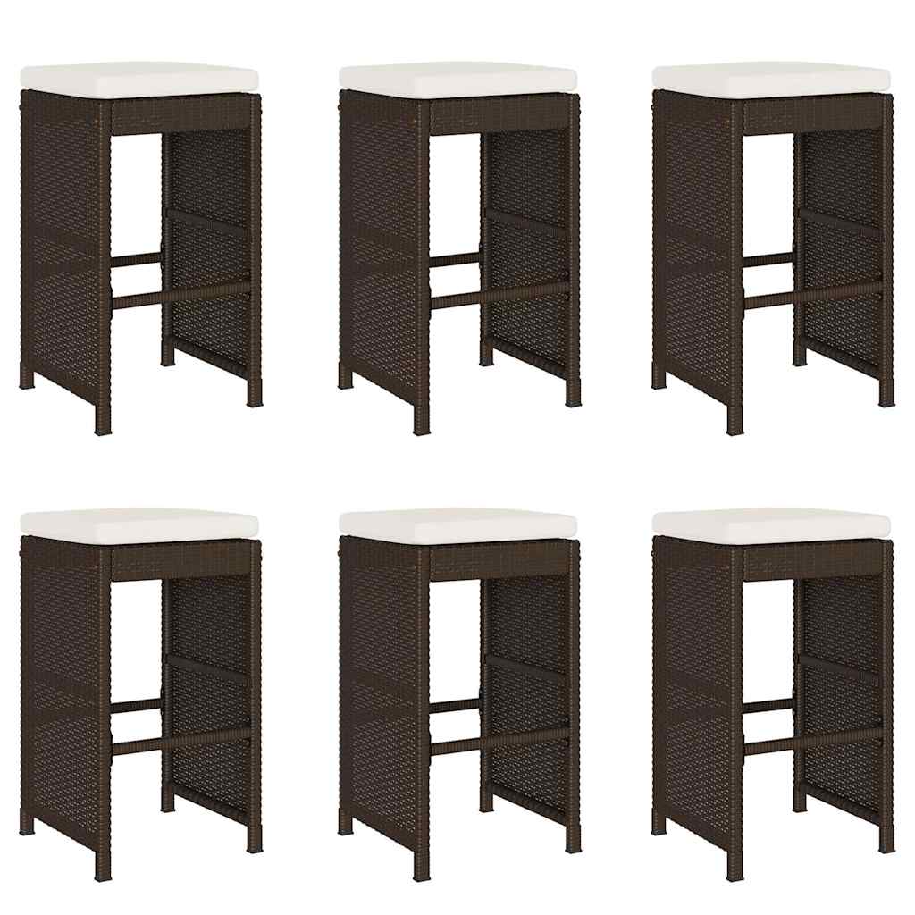 Garten-Barhocker mit Kissen 6 Stk. Braun Poly Rattan