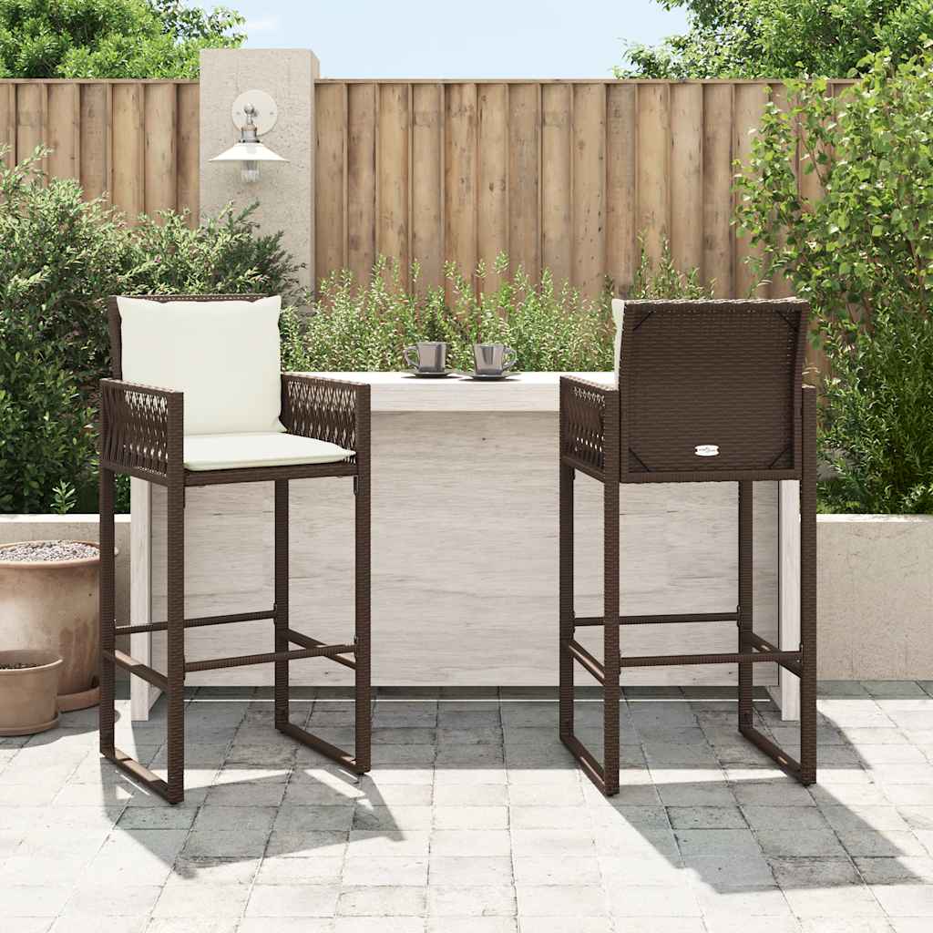 Garten-Barhocker mit Kissen 2 Stk. Braun Poly Rattan