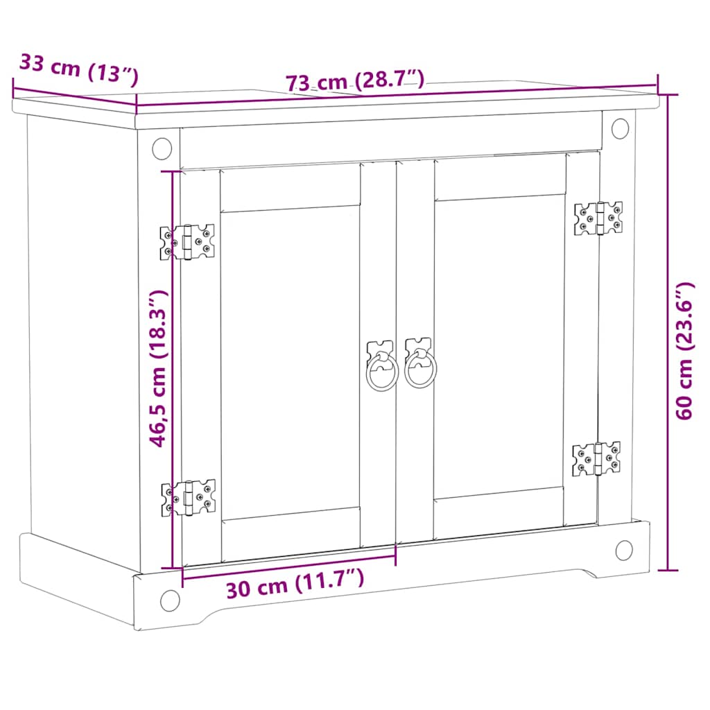 Waschbeckenunterschrank Corona 73x33x60 cm Massivholz Kiefer