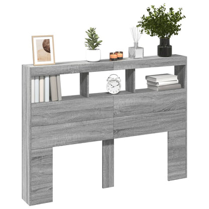 LED-Kopfteil mit Ablage Grau Sonoma 140x17x102 cm