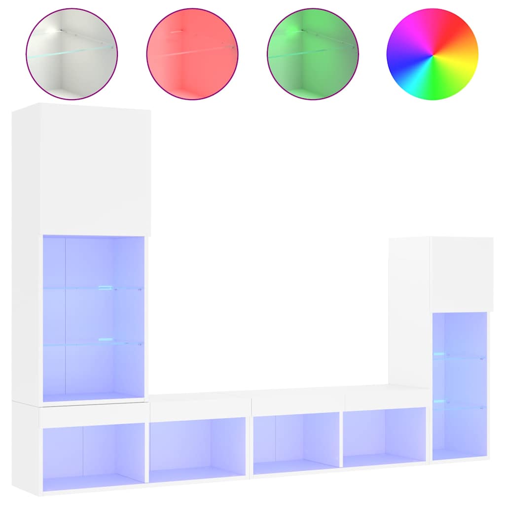 4-tlg. Wohnwand mit LED-Beleuchtung Weiß Holzwerkstoff