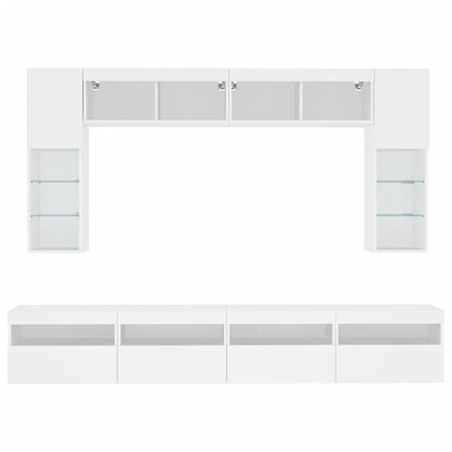 8-tlg. TV-Wohnwand mit LED-Leuchten Weiß