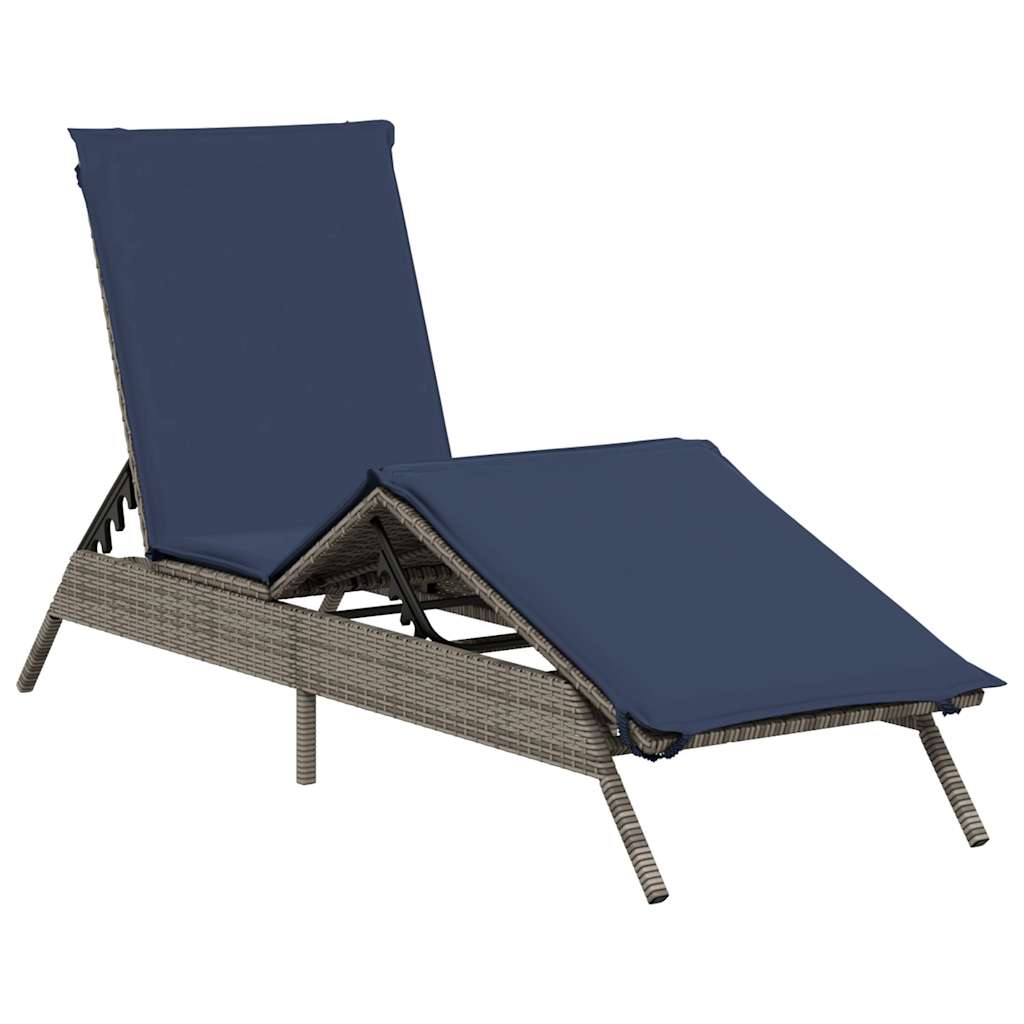 Sonnenliege mit Kissen Grau Poly Rattan