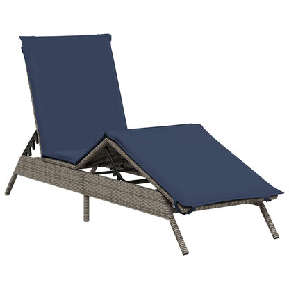 Sonnenliege mit Kissen Grau Poly Rattan