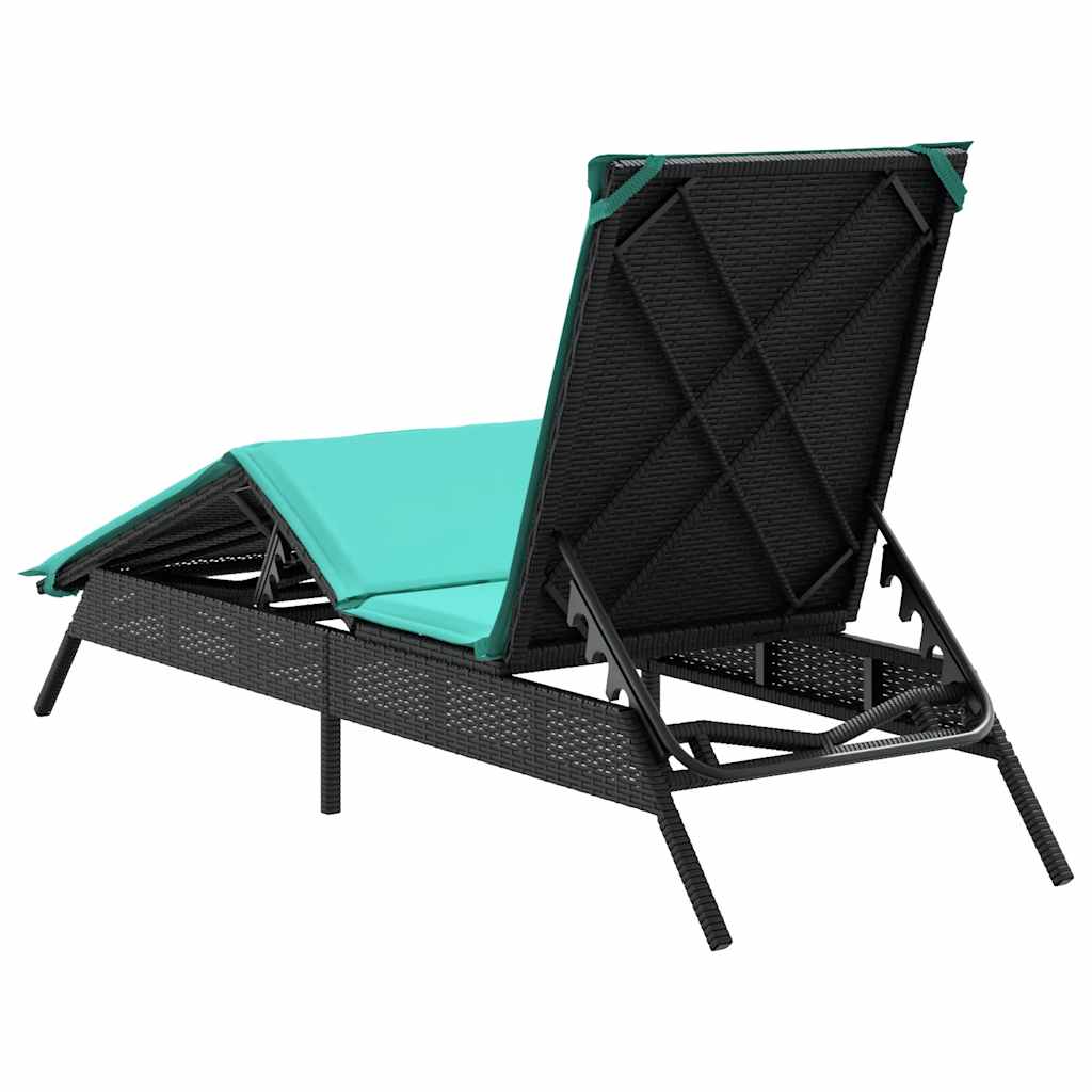 Sonnenliege mit Kissen Schwarz Poly Rattan