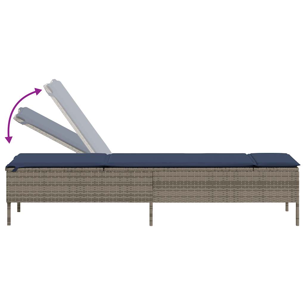 Sonnenliege mit Kissen Grau Poly Rattan
