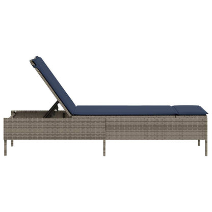 Sonnenliege mit Kissen Grau Poly Rattan
