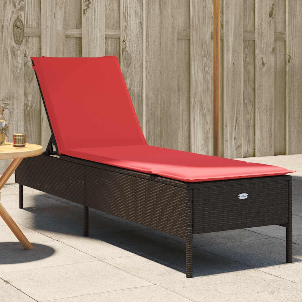 Sonnenliege mit Kissen Braun Poly Rattan