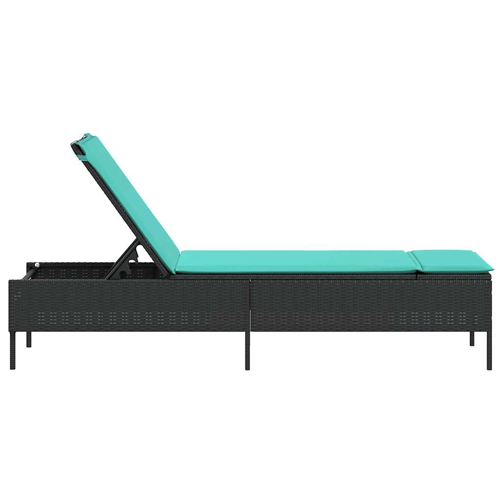 Sonnenliege mit Kissen Schwarz Poly Rattan