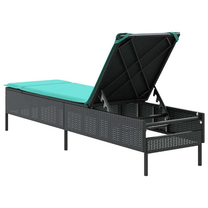 Sonnenliege mit Kissen Schwarz Poly Rattan