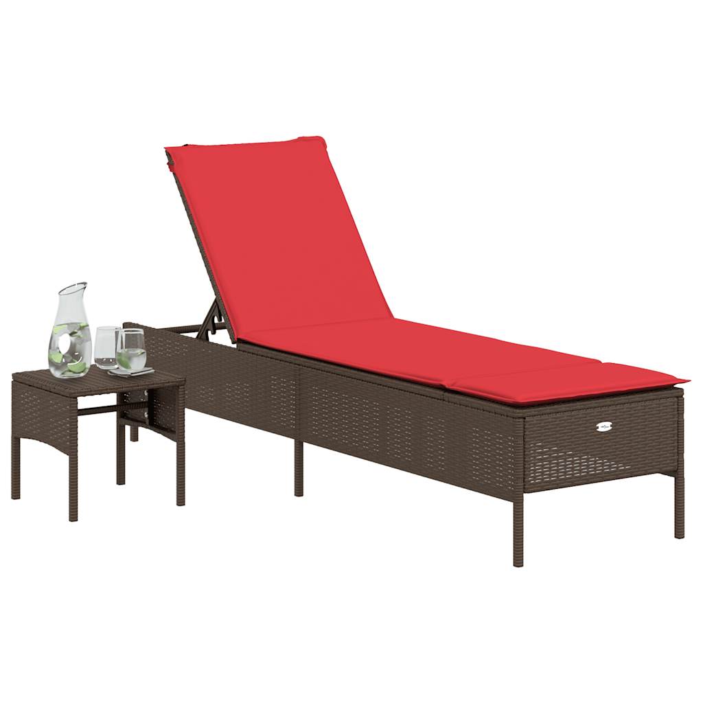 Sonnenliege mit Tisch und Kissen Braun Poly Rattan