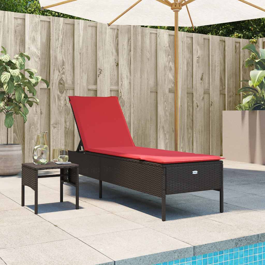 Sonnenliege mit Tisch und Kissen Braun Poly Rattan