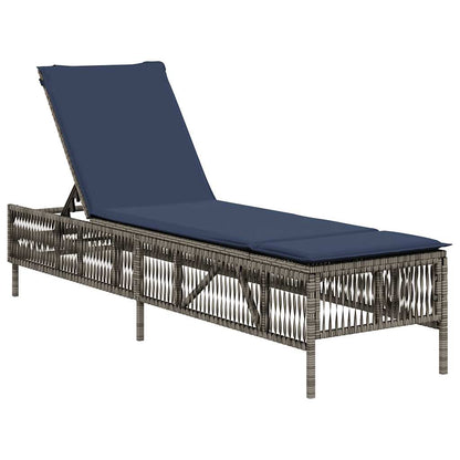 Sonnenliege mit Kissen Grau Poly Rattan