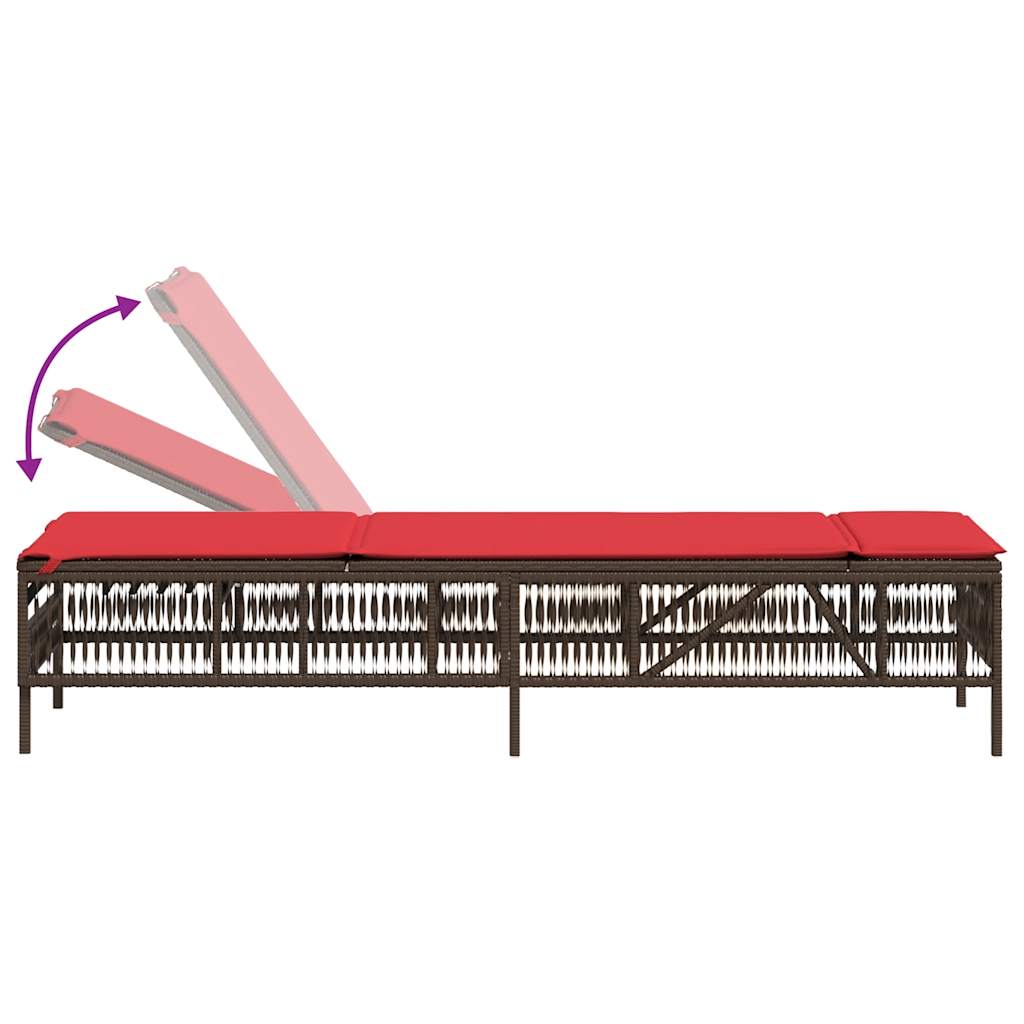 Sonnenliege mit Kissen Braun Poly Rattan
