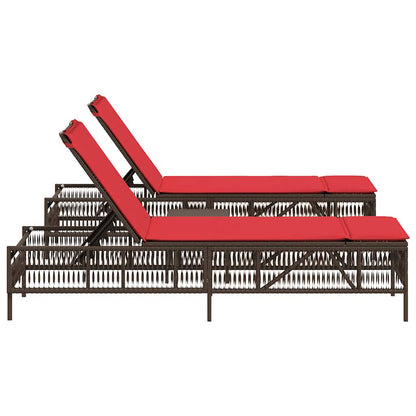 Sonnenliegen 2 Stk. mit Tisch Braun Poly Rattan