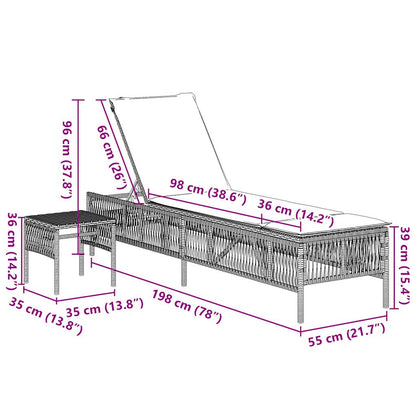 Sonnenliegen 2 Stk. mit Tisch Braun Poly Rattan