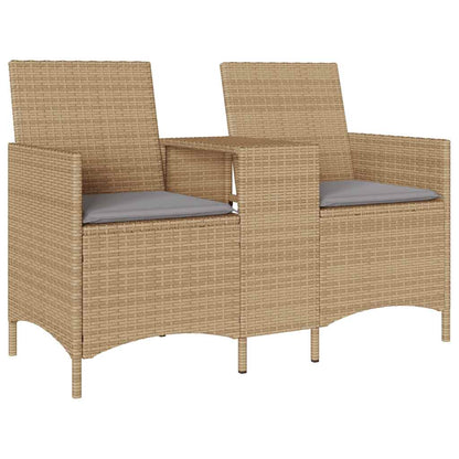 Gartensofa 2-Sitzer mit Tisch und Kissen Beige Poly Rattan