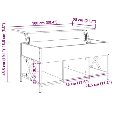Couchtisch Räuchereiche 100x55x50 cm Holzwerkstoff und Metall