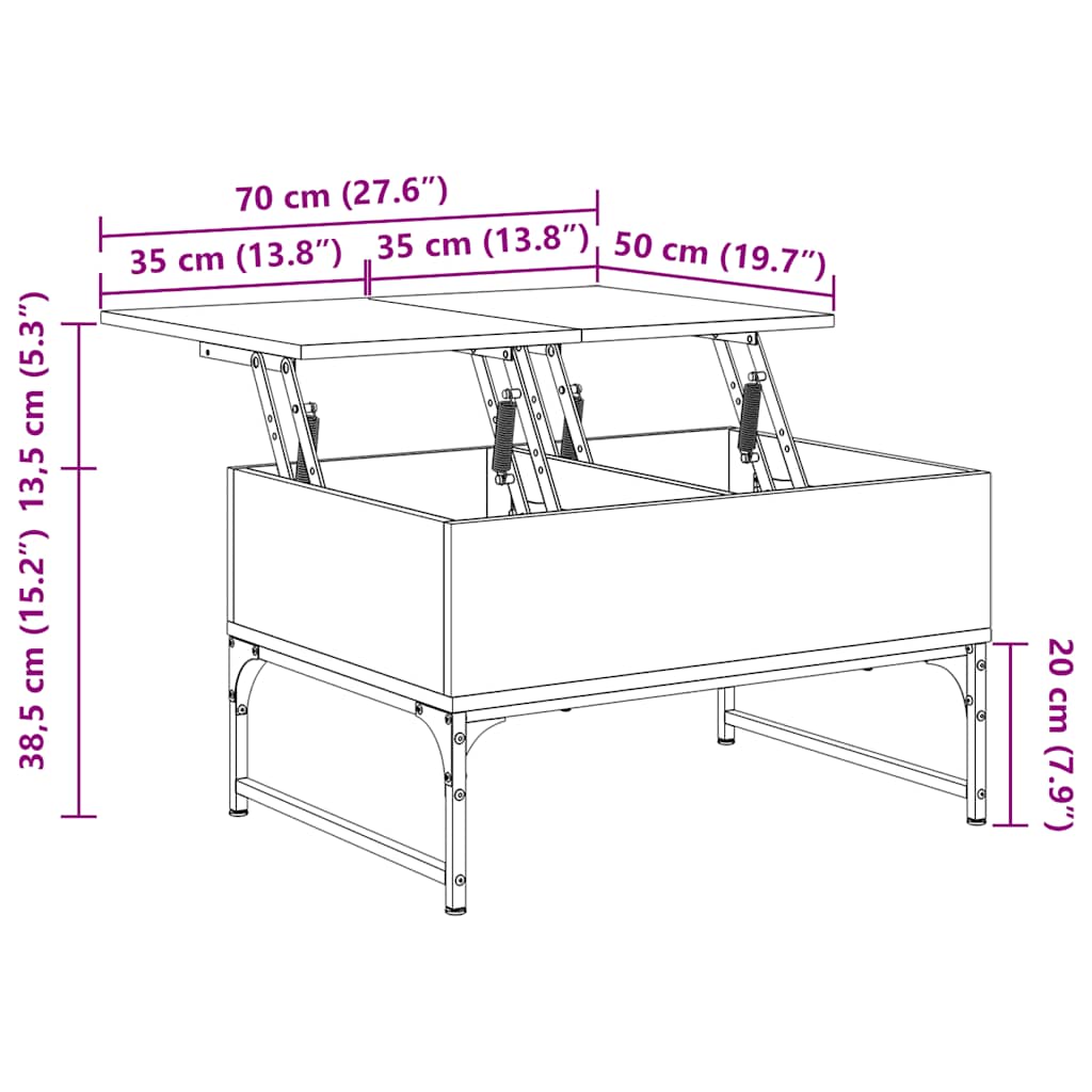 Couchtisch Grau Sonoma 70x50x40 cm Holzwerkstoff und Metall