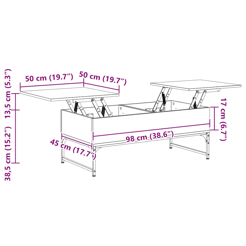 Couchtisch Braun Eichen-Optik 100x50x40 cm Holzwerkstoff Metall