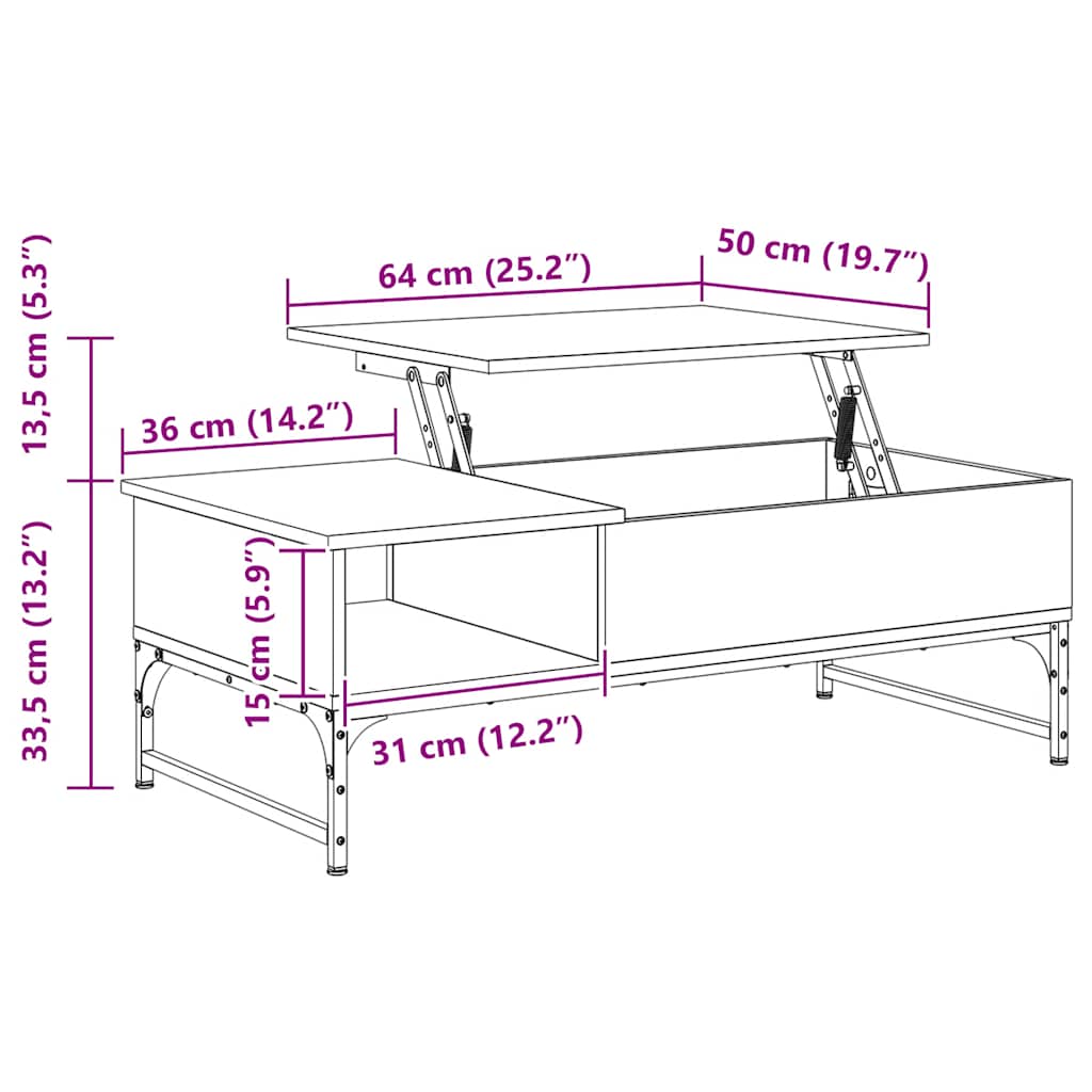 Couchtisch Braun Eichen-Optik 100x50x35 cm Holzwerkstoff Metall