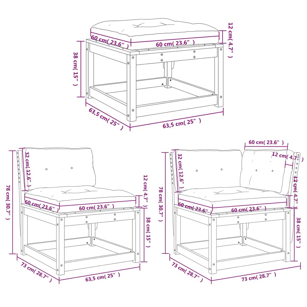 5-tlg. Garten-Sofagarnitur mit Kissen Weiß Massivholz Kiefer
