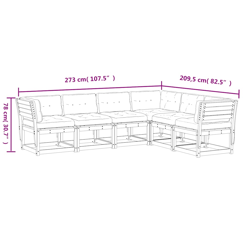 6-tlg. Garten-Sofagarnitur mit Kissen Massivholz Douglasie