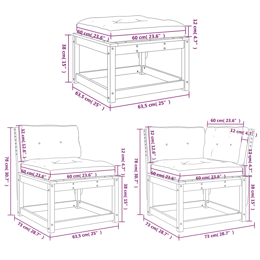 6-tlg. Garten-Sofagarnitur mit Kissen Massivholz Douglasie
