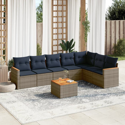 8-teiliges Gartensofa-Set mit Kissen, grau, Polyrattan