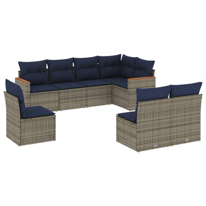 8-teiliges Gartensofa-Set mit Kissen, grau, Polyrattan