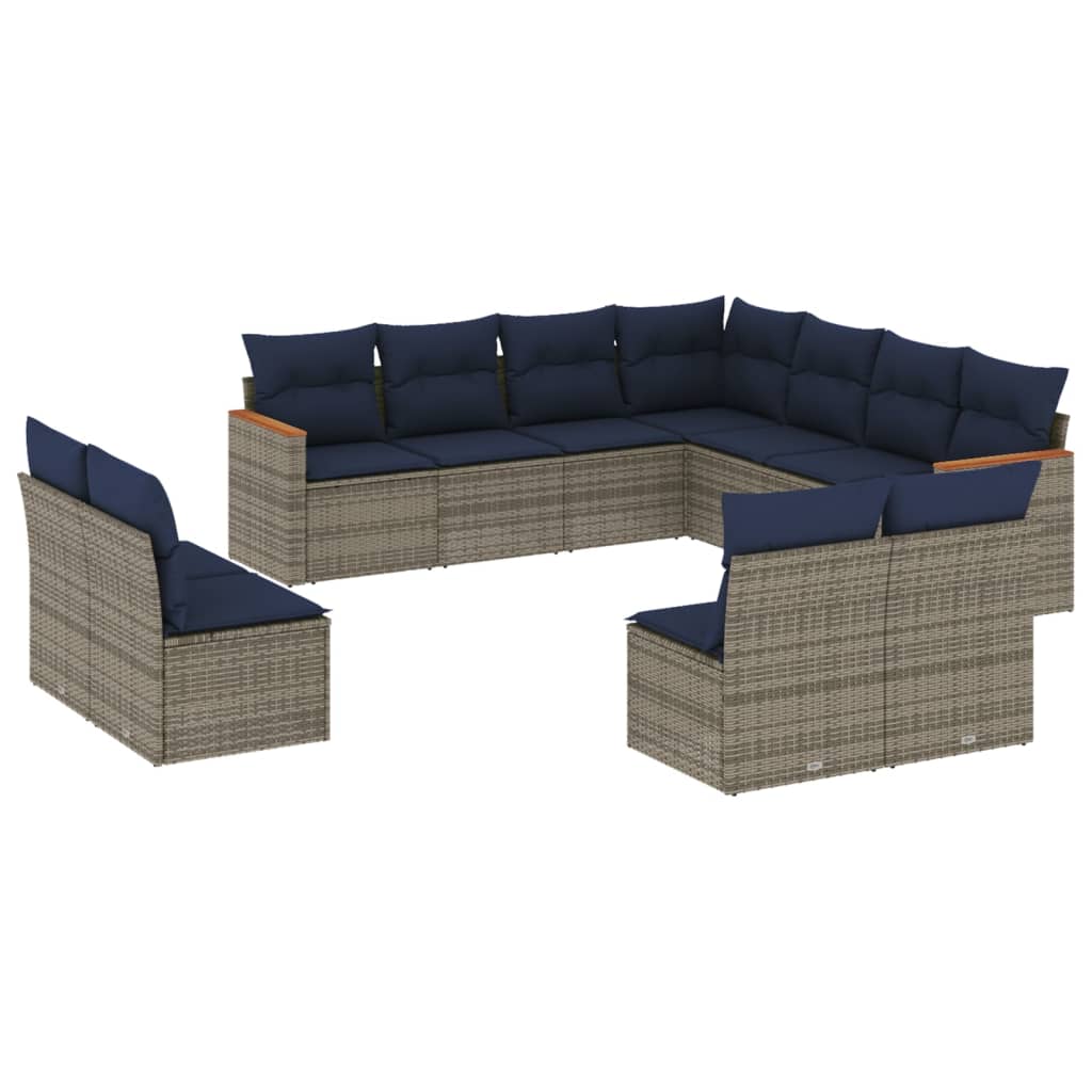 11-teiliges Gartensofa-Set mit Kissen, grau, Polyrattan