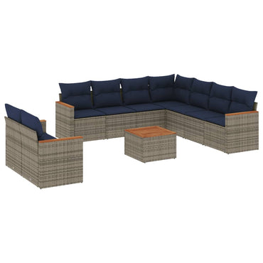 10-teiliges Gartensofa-Set mit Kissen, grau, Polyrattan