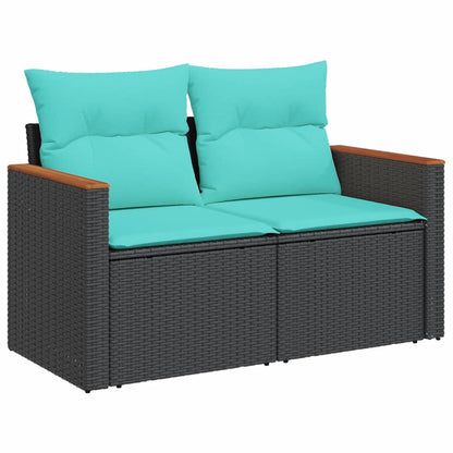 11-teiliges Gartensofa-Set mit Kissen, schwarzes Polyrattan