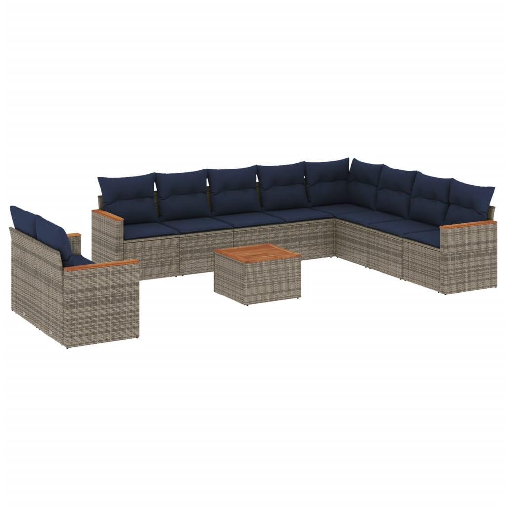 11-teiliges Gartensofa-Set mit Kissen, grau, Polyrattan