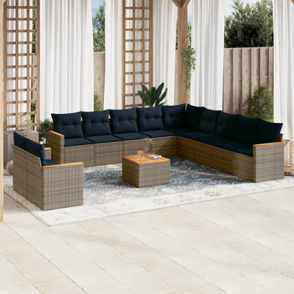 12-teiliges Gartensofa-Set mit Kissen, grau, Polyrattan