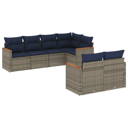7-teiliges Gartensofa-Set mit Kissen, grau, Polyrattan