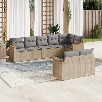 8-tlg. Garten-Sofagarnitur mit Kissen Beige Poly Rattan