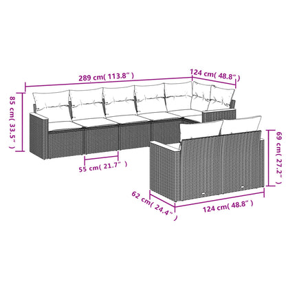 8-teiliges Gartensofa-Set mit Kissen, grau, Polyrattan