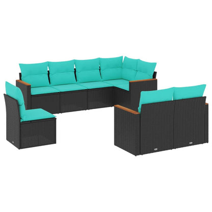 8-teiliges Gartensofa-Set mit Kissen, schwarzes Polyrattan
