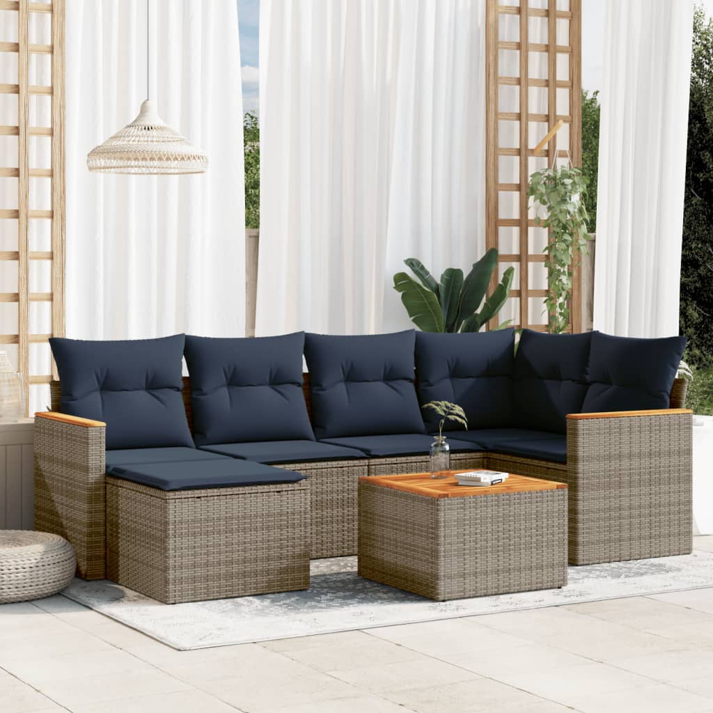 7-teiliges Gartensofa-Set mit Kissen, grau, Polyrattan