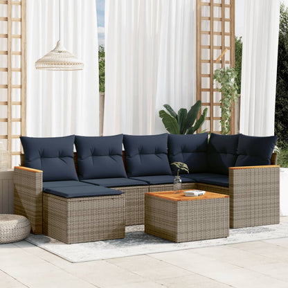 7-teiliges Gartensofa-Set mit Kissen, grau, Polyrattan