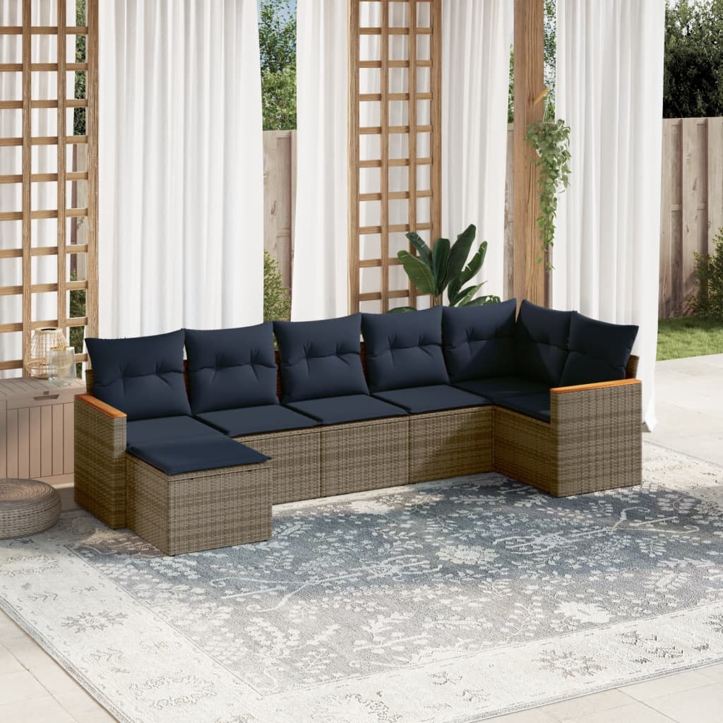 7-teiliges Gartensofa-Set mit Kissen, grau, Polyrattan