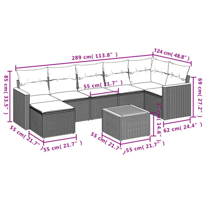 8-teiliges Gartensofa-Set mit Kissen, schwarzes Polyrattan