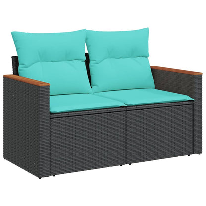 8-teiliges Gartensofa-Set mit Kissen, schwarzes Polyrattan